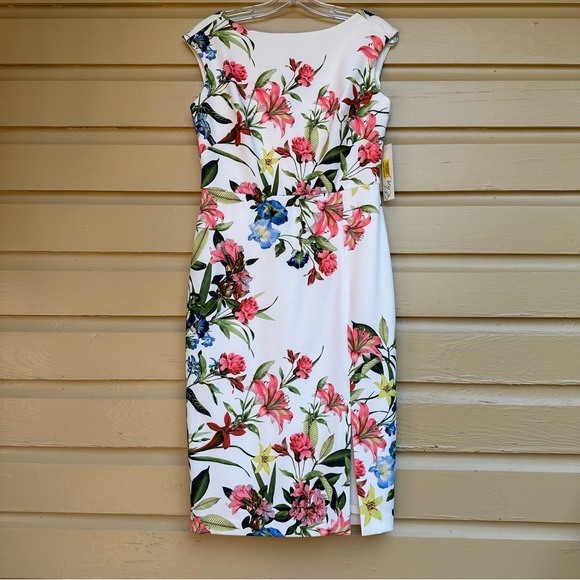 Eliza J Floral Dress Size 8 White Knee Length Sleeveless Boatneck Wedding Guest - Picture 1 of 6